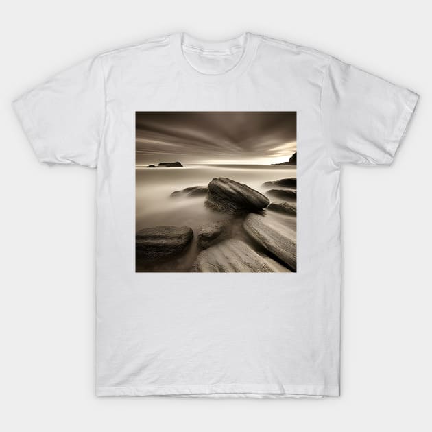 Victorian Coastal landscape Waves Rocks Photo T-Shirt by druidwolfart